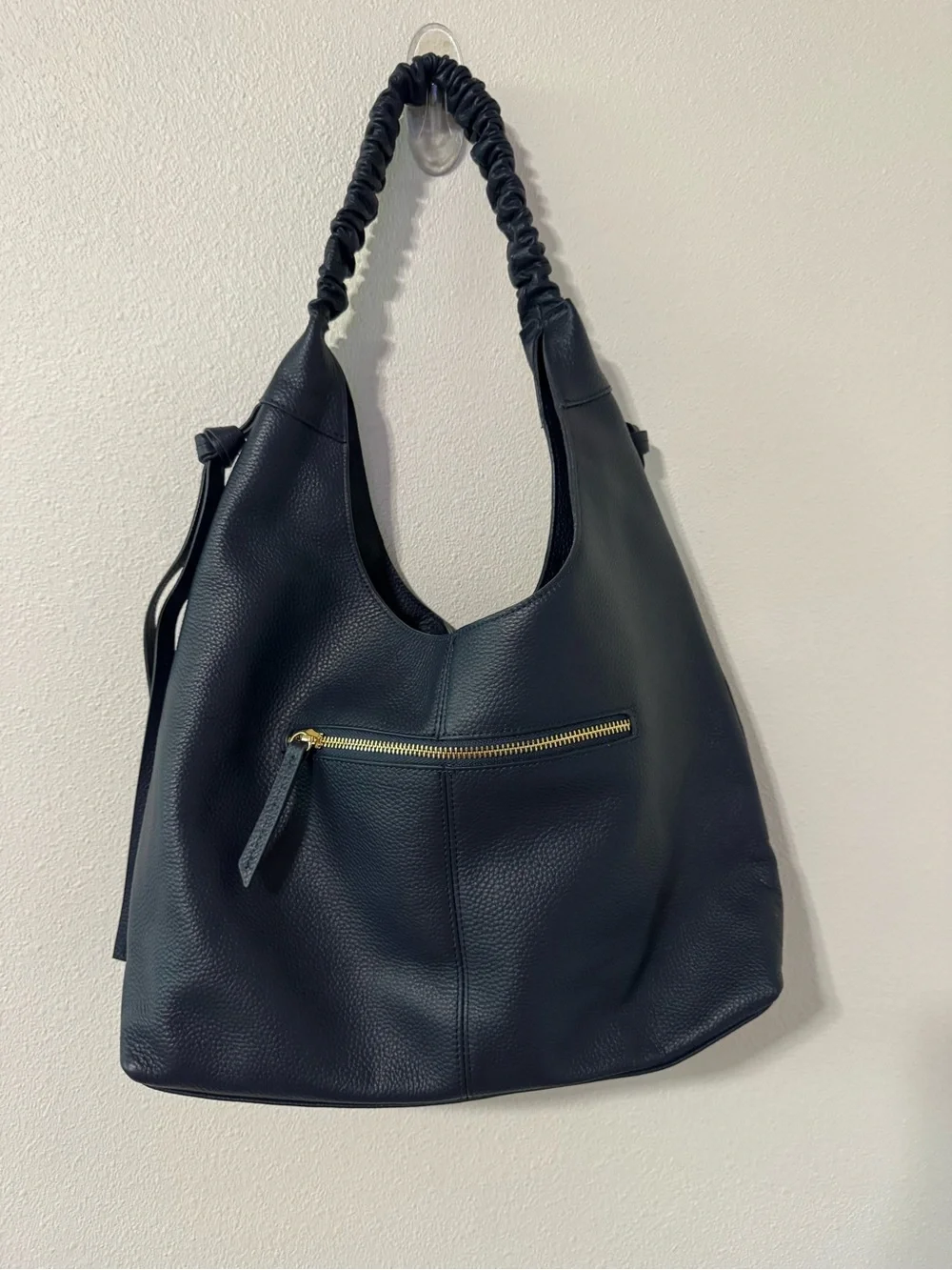 LAGGO Bella Hobo Bag Navy Pebbled Leather Slouchy Ruched Handle-Medium